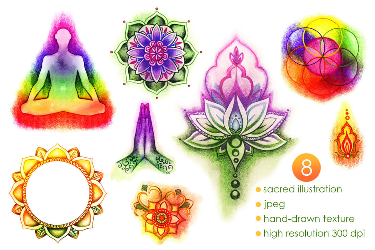 Meditation watercolor set, a Decorative Illustration by Olha Urdeichuk (Photo 2 of 6)
