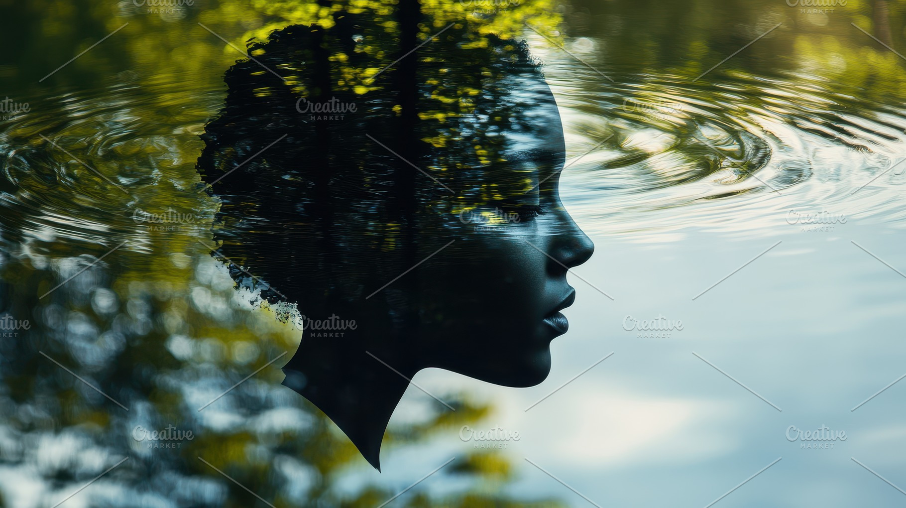 Serene Portrait: Woman's profile ble, a Background Photo by Pixeness Studio