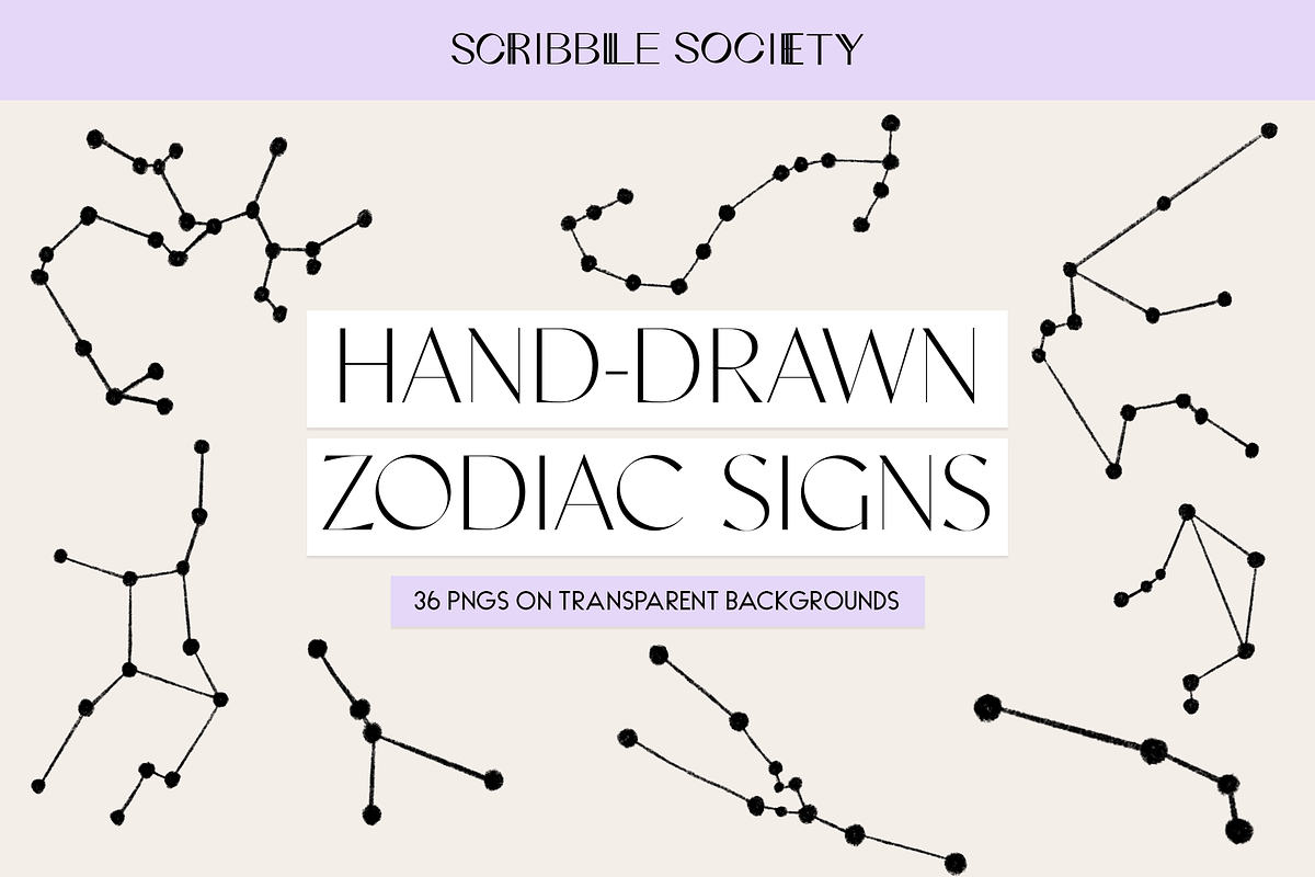 Pencil Drawn Zodiac Sign Icons, a Decorative Illustration by Scribble Society (Photo 1 of 4)