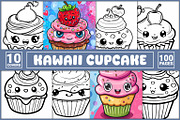 100 Kawaii Cupcake Coloring Pages, a Food Illustration by BrightMart (Thumbnail 1 of 3)
