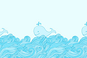 Whale in the sea waves patterns set., a Pattern Graphic by odpium (Thumbnail 4 of 4)
