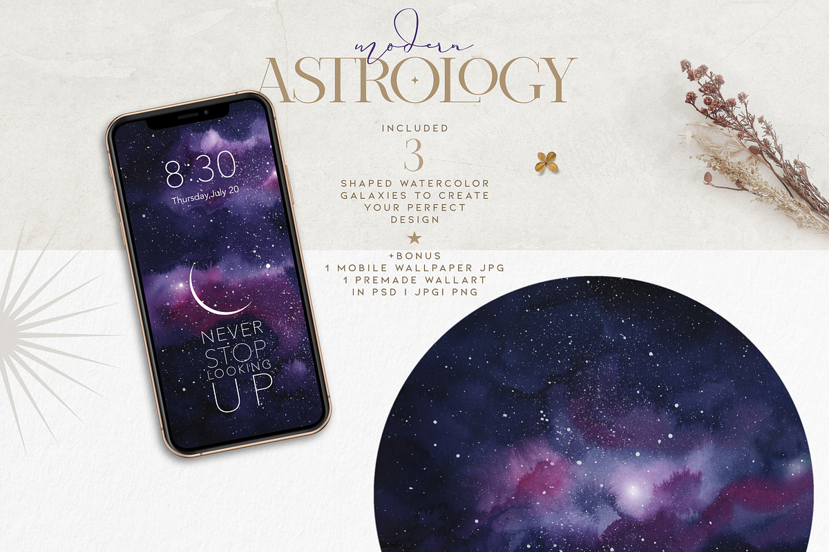 Watercolor Zodiac Galaxy Collection, a Decorative Illustration by beehouse studio (Photo 5 of 13)
