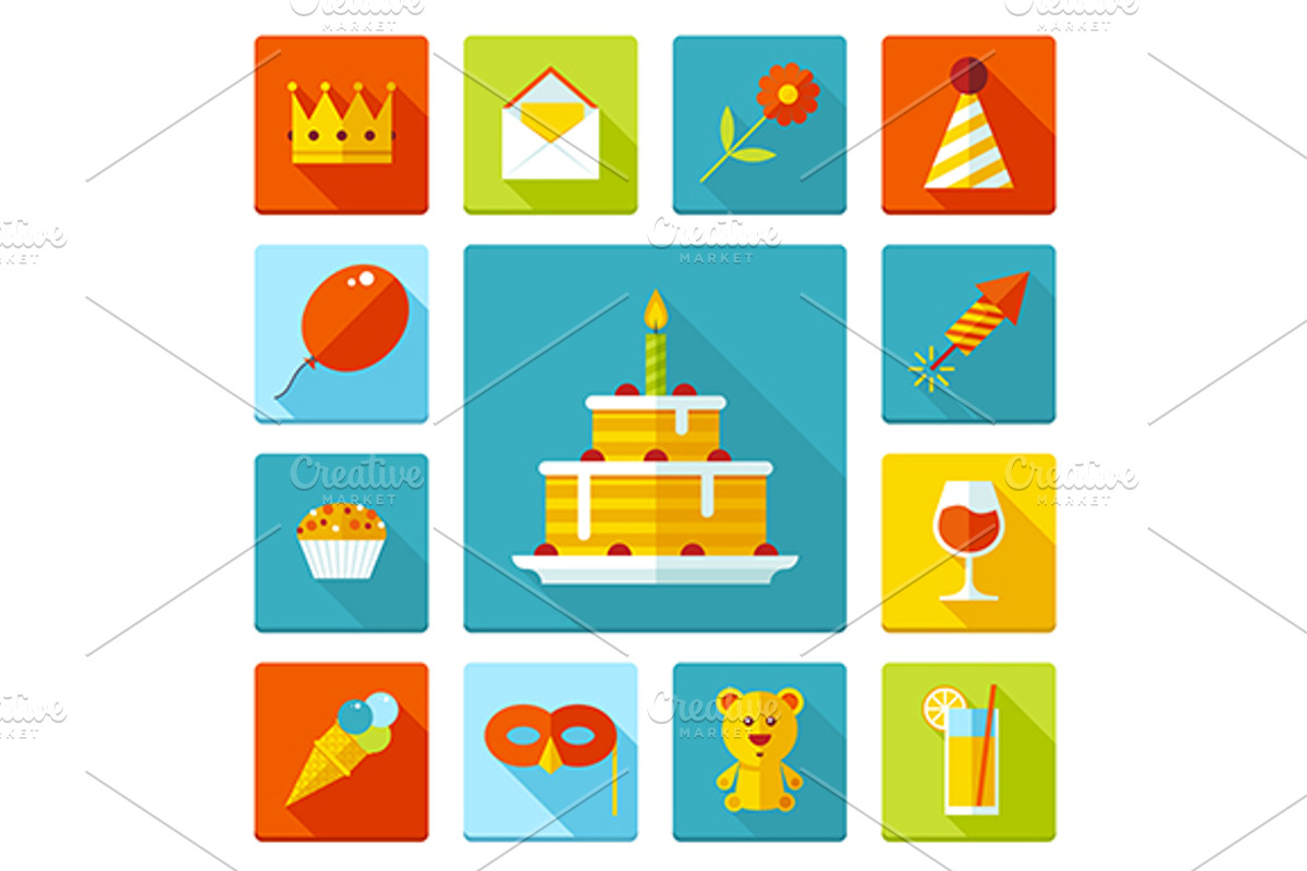 Flat Vector Birthday Party Icons, an Icon by painterr (Photo 2 of 2)