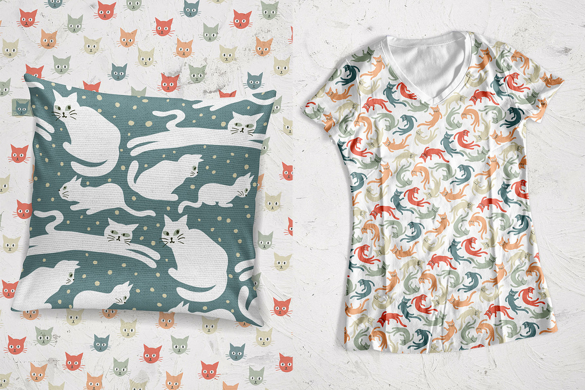 6 patterns with funny cats, a Pattern Graphic by pineart (Photo 3 of 4)
