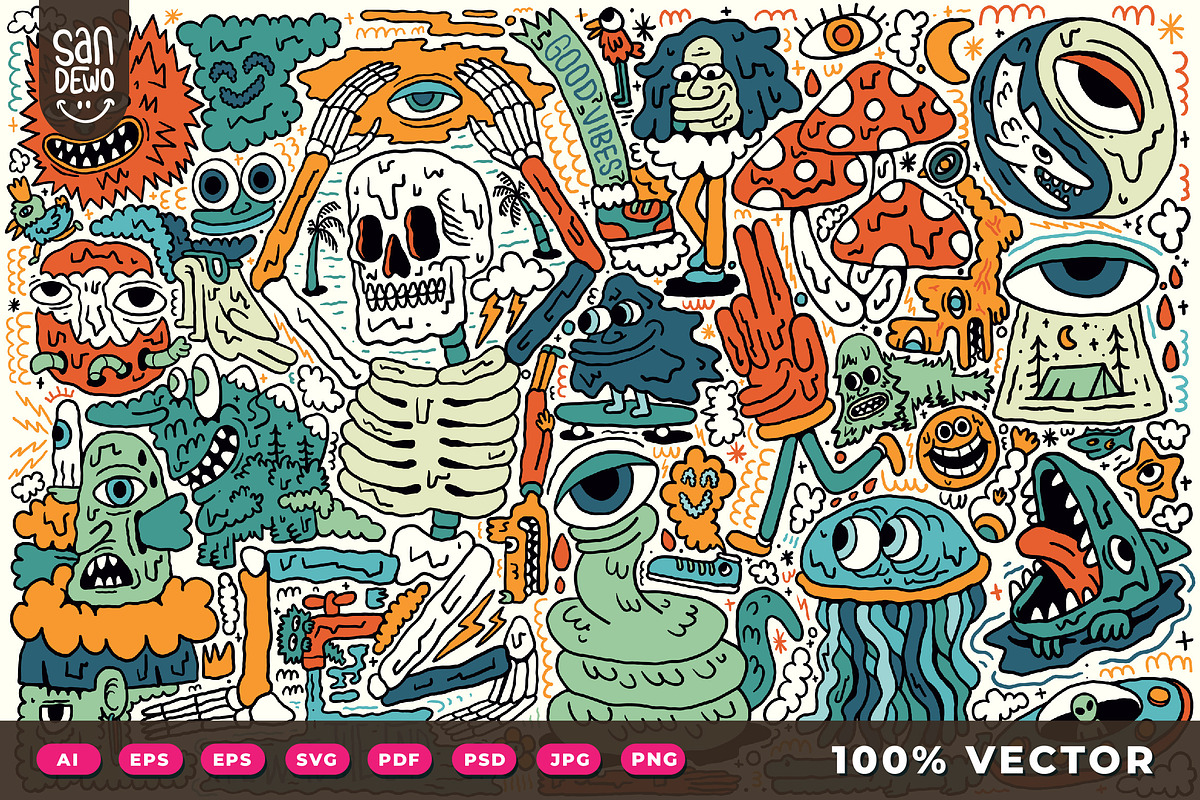 Doodle Monster Abstract Vector, an Object Graphic by Sandewo (Photo 1 of 9)