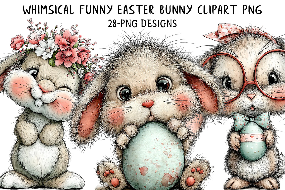 Whimsical Funny Easter Bunny Clipart, an Illustration by Daily.Designs (Photo 1 of 7)