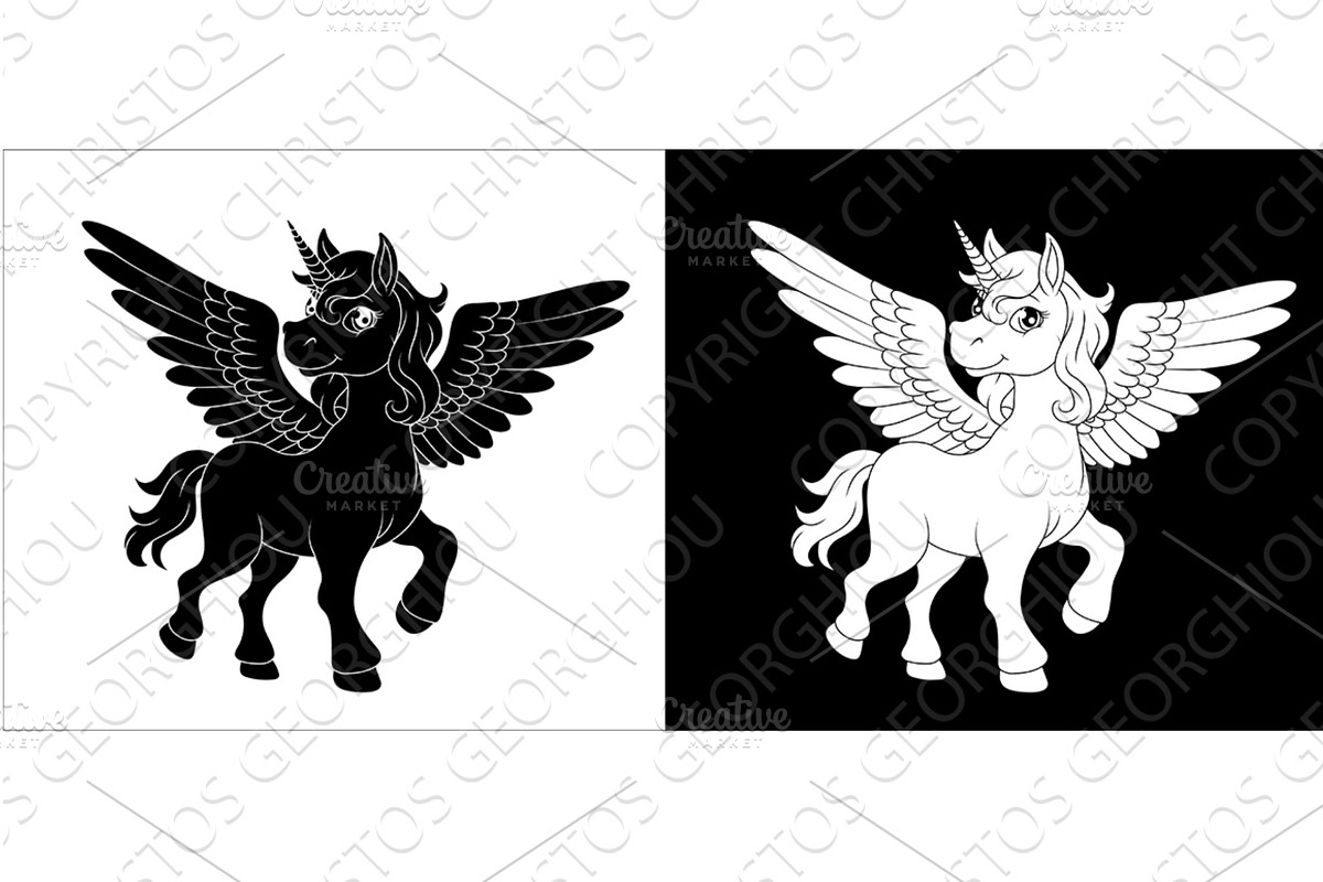 Unicorn Pegasus Wings Horn Horse, an Animal Illustration by Christos Georghiou
