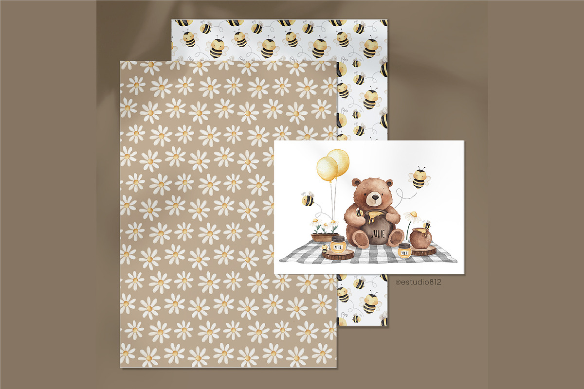 Bear and Bees watercolor clipart, an Animal Illustration by Estudio 812 (Photo 6 of 7)