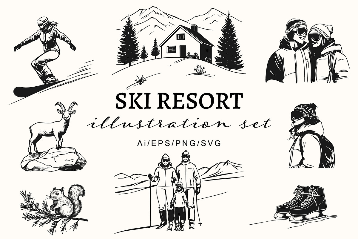 Winter Mountain Ski Resort Set, an Object Graphic by NatalieArtShop (Photo 1 of 12)