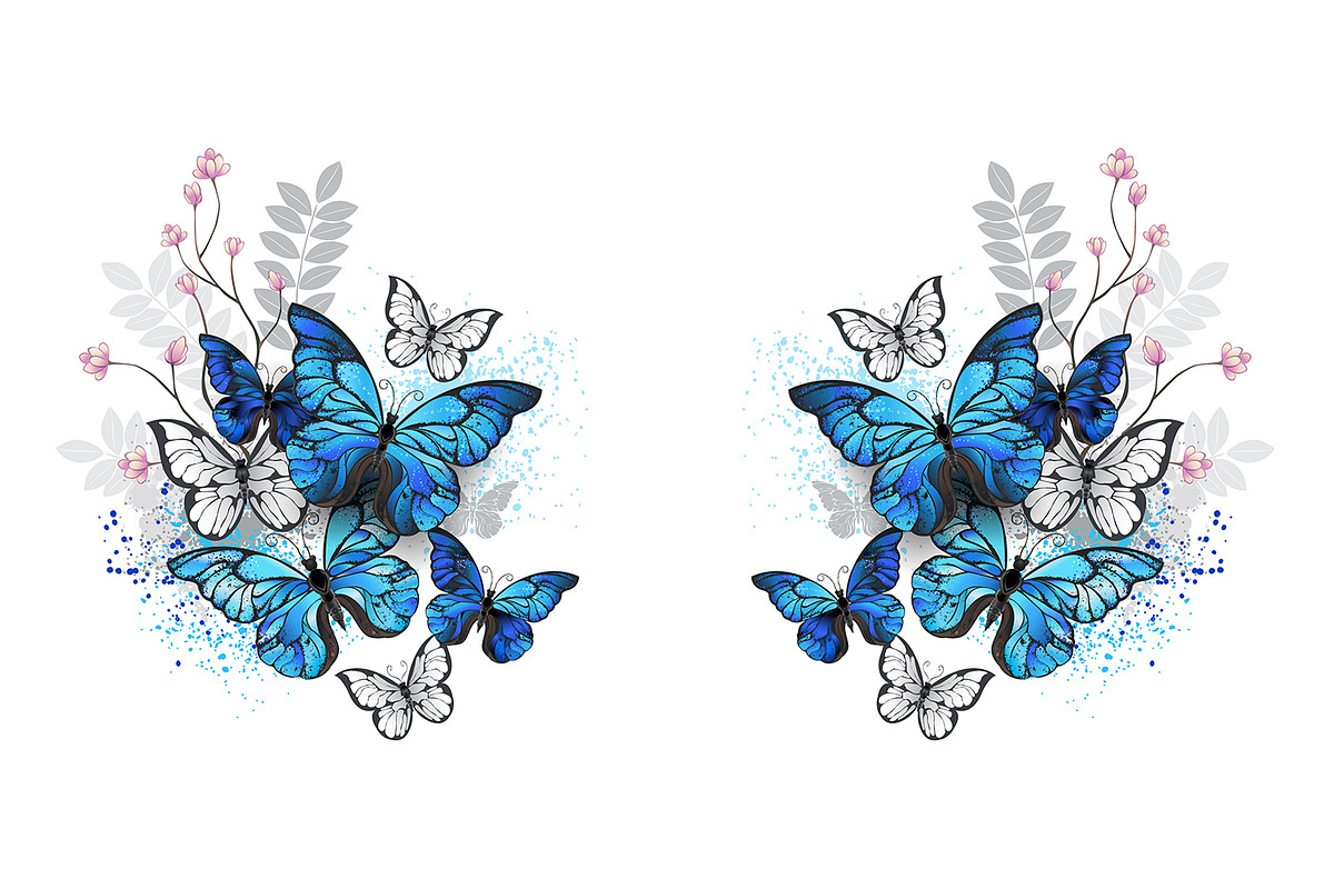 Twigs and blue butterflies, a Decorative Illustration by blackmoon9 (Photo 1 of 3)