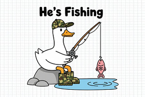 Funny Goose Fishing Clipart, an Illustration by Craft Nest