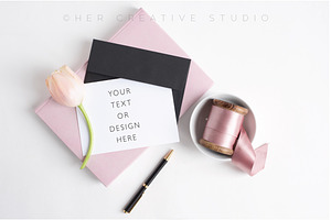 Stationery and Wedding Card Mockup, a Print Template by Her Creative Studio