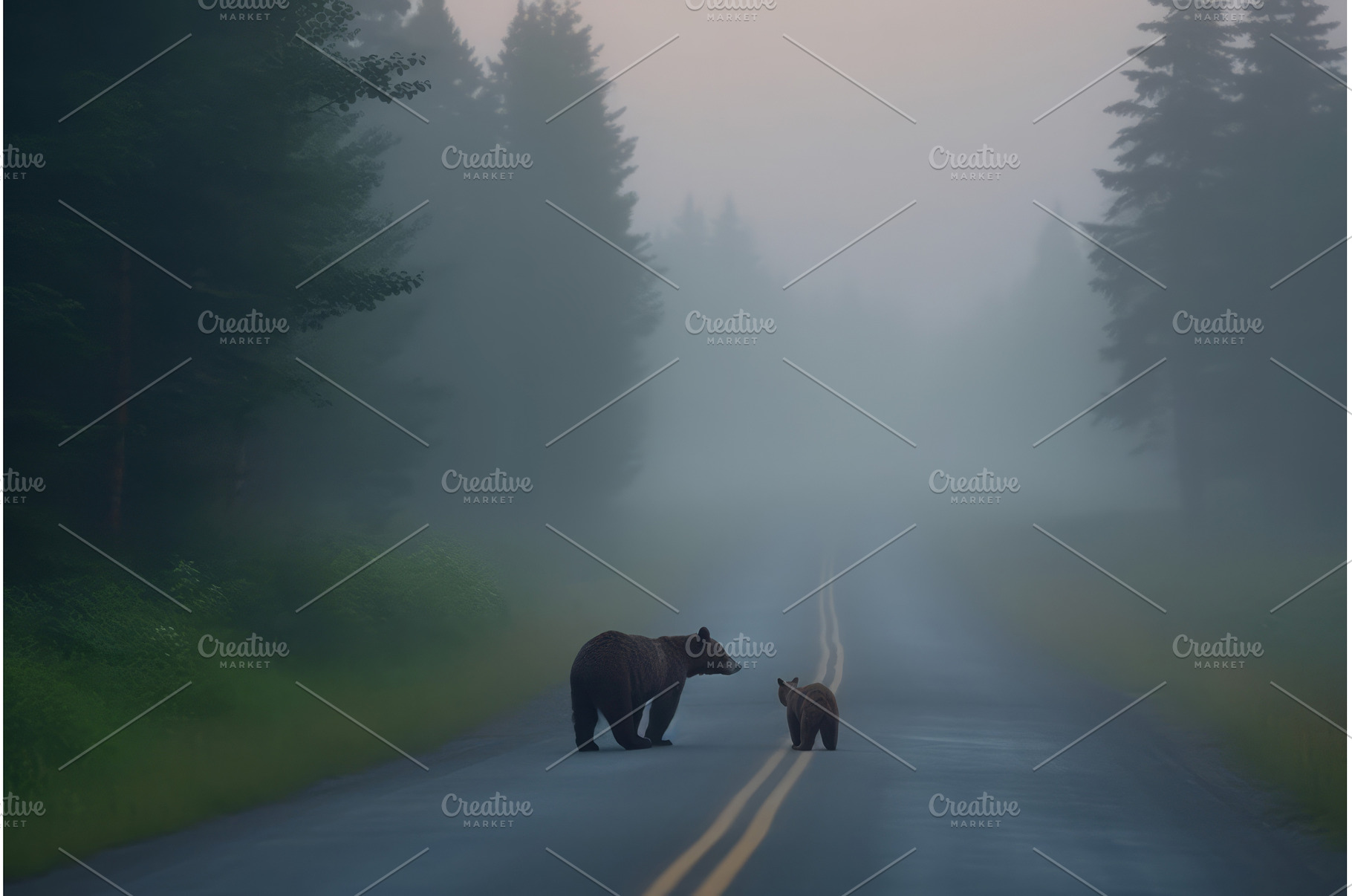 Bear cub road forest. Generate Ai, an Animal Photo by Ylivdesign
