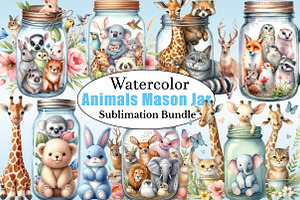 Animals Inside a Mason Jar PNG, a Graphic by CitraGraphics