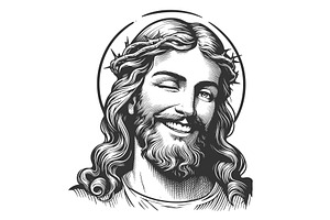 Smiling Winking Jesus Christ vector, an Illustration by AlexArt