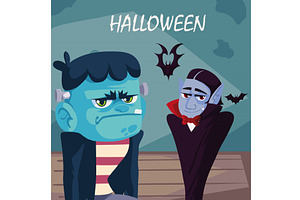 Halloween Characters And Bats