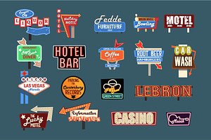 Neon signboards, billboards, light boxes and banners set of vector Illustrations, an Object Graphic by TopVectors