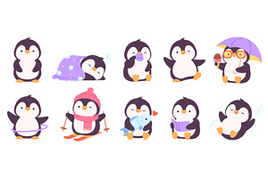 Cute penguin characters. Funny happy, an Illustration by LadadikArt