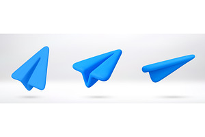 Blue 3d cartoon paper plane icon set, an Object Illustration by Abscent