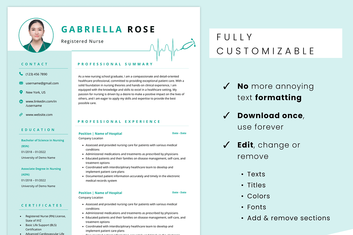 Nursing, Nurse Resume Template, a Resume Template by MondaySpark (Photo 2 of 7)