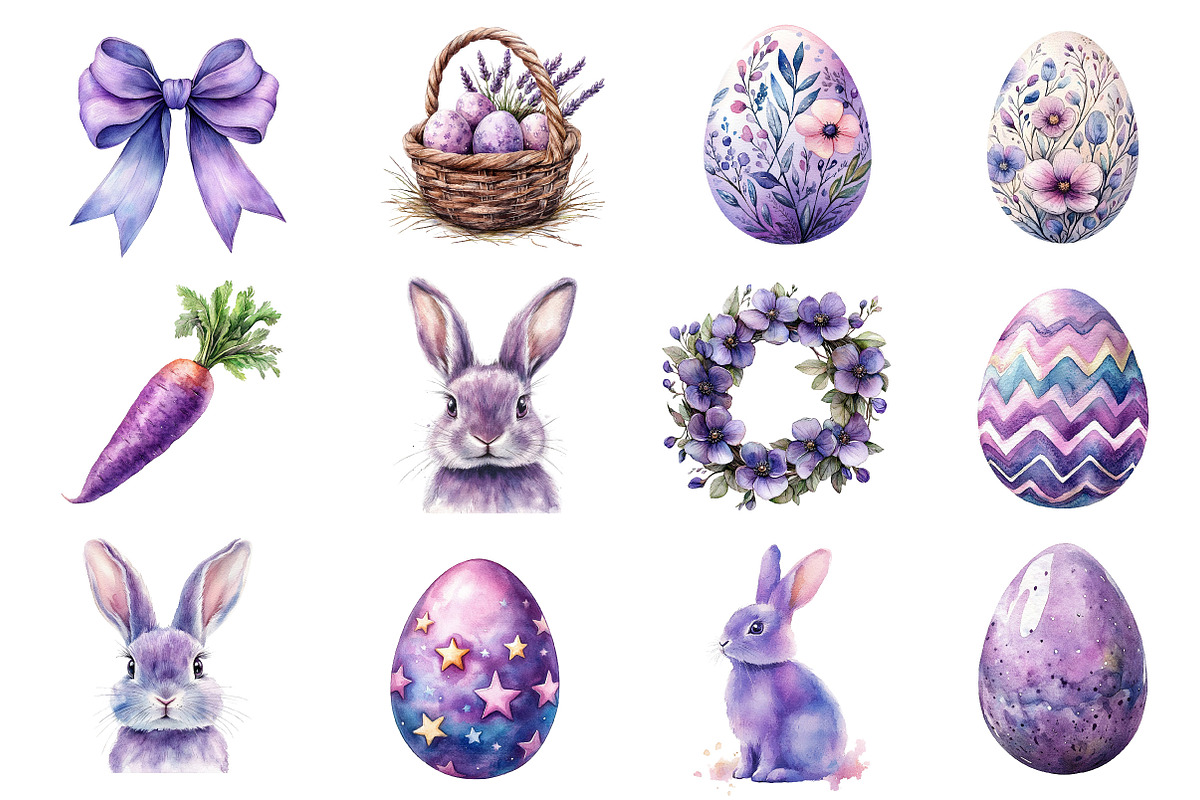 Watercolor Purple Easter Clipart, an Illustration by Dream Creation (Photo 4 of 7)