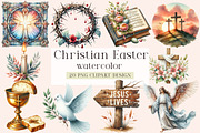 Watercolor Christian Easter Clipart, a Seasonal Illustration by DreamArtGraphic (Thumbnail 1 of 4)