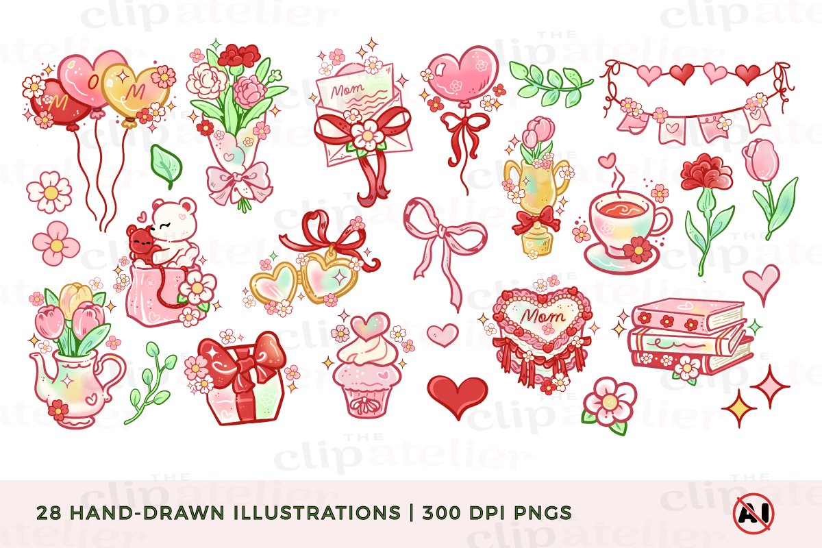 Girly Mother's Day Clipart, a Seasonal Illustration by TheClipAtelier (Photo 2 of 3)