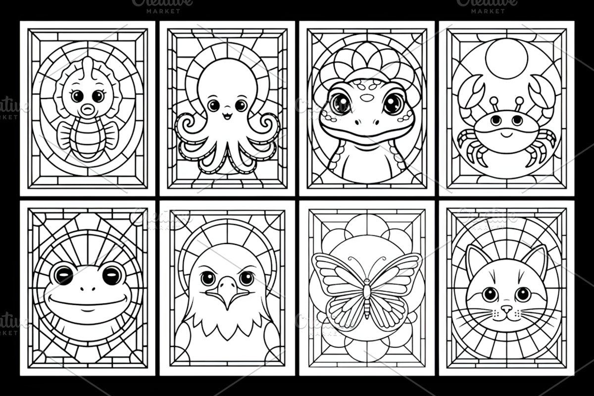 Stained Glass Animals Coloring Book, an Animal Illustration by Design Station (Photo 2 of 3)
