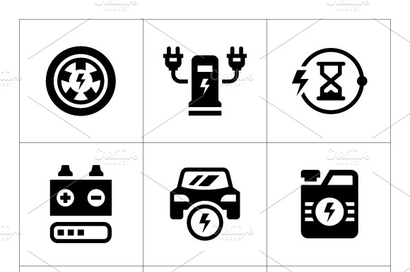 Set Icons Of Electric Car