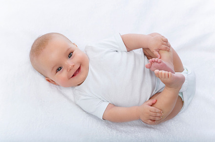 Happy beautiful baby girl in white stock photo containing infant and isolated
