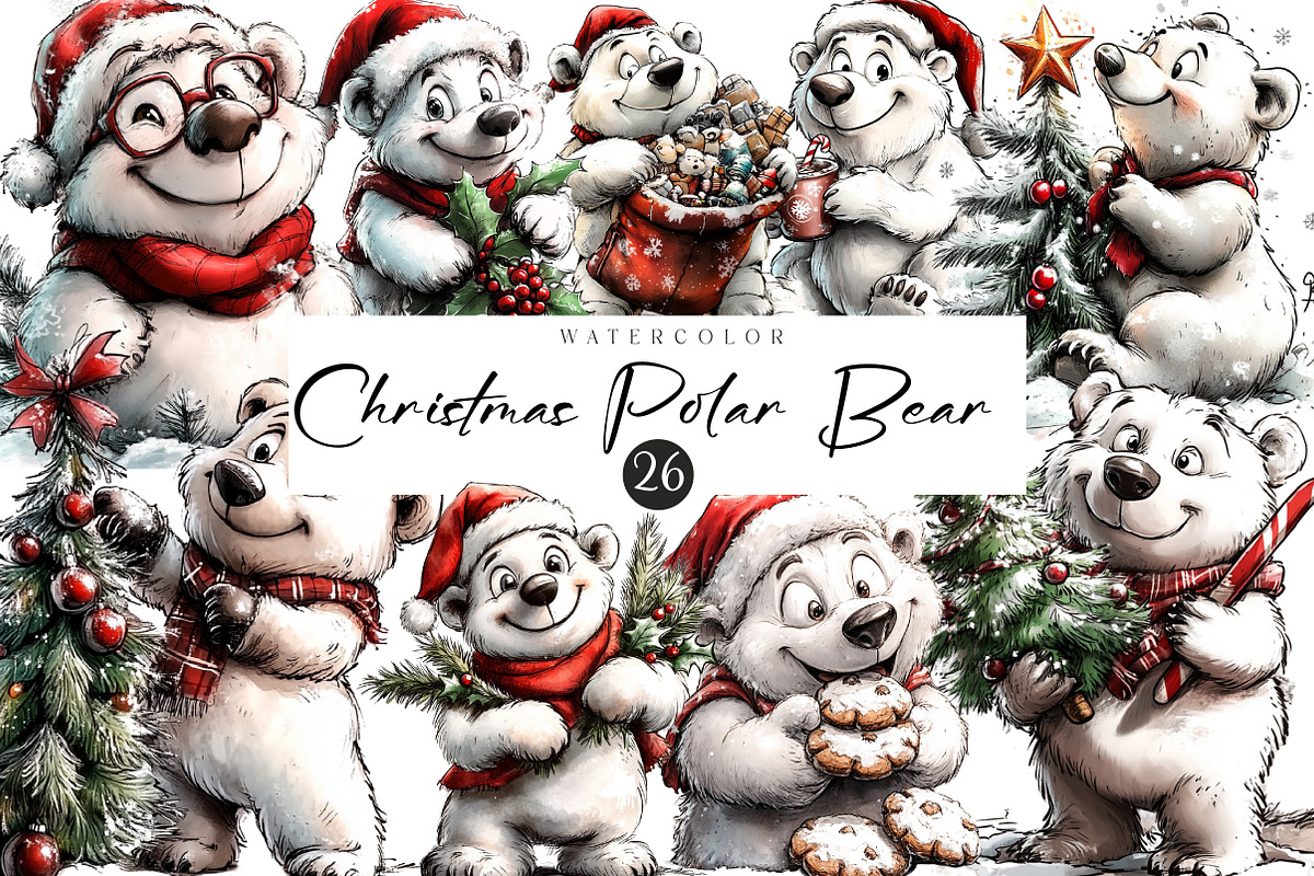 Christmas Polar Bear Clipart, an Illustration by CreationArt (Photo 1 of 5)