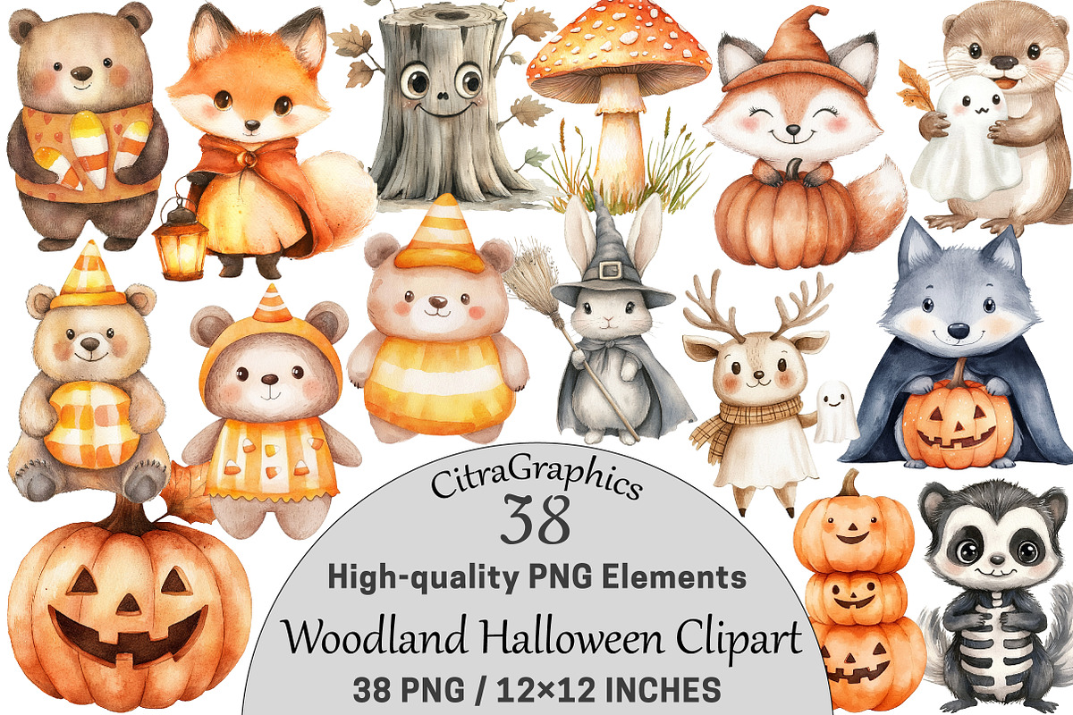 Woodland Halloween Clipart PNG, a Seasonal Illustration by CitraGraphics (Photo 1 of 7)