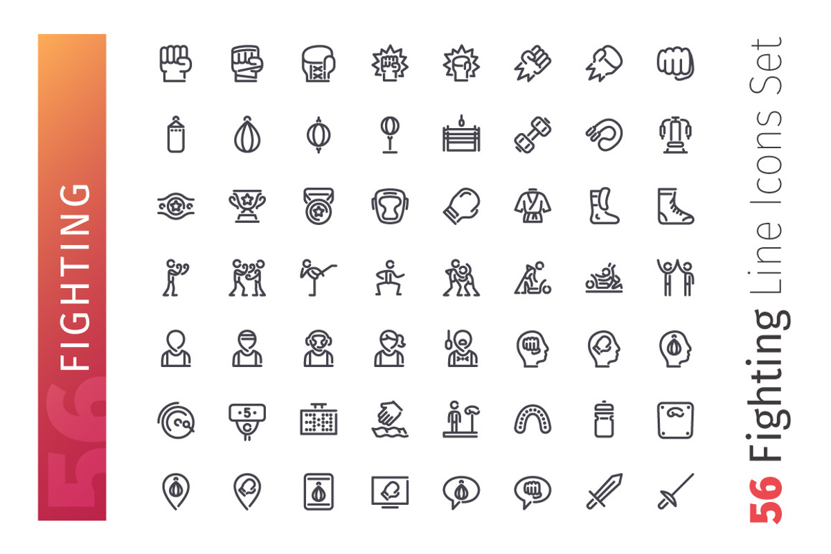 Fighting Line Icons Set, an Outline Icon by Voysla's Shop (Photo 2 of 4)