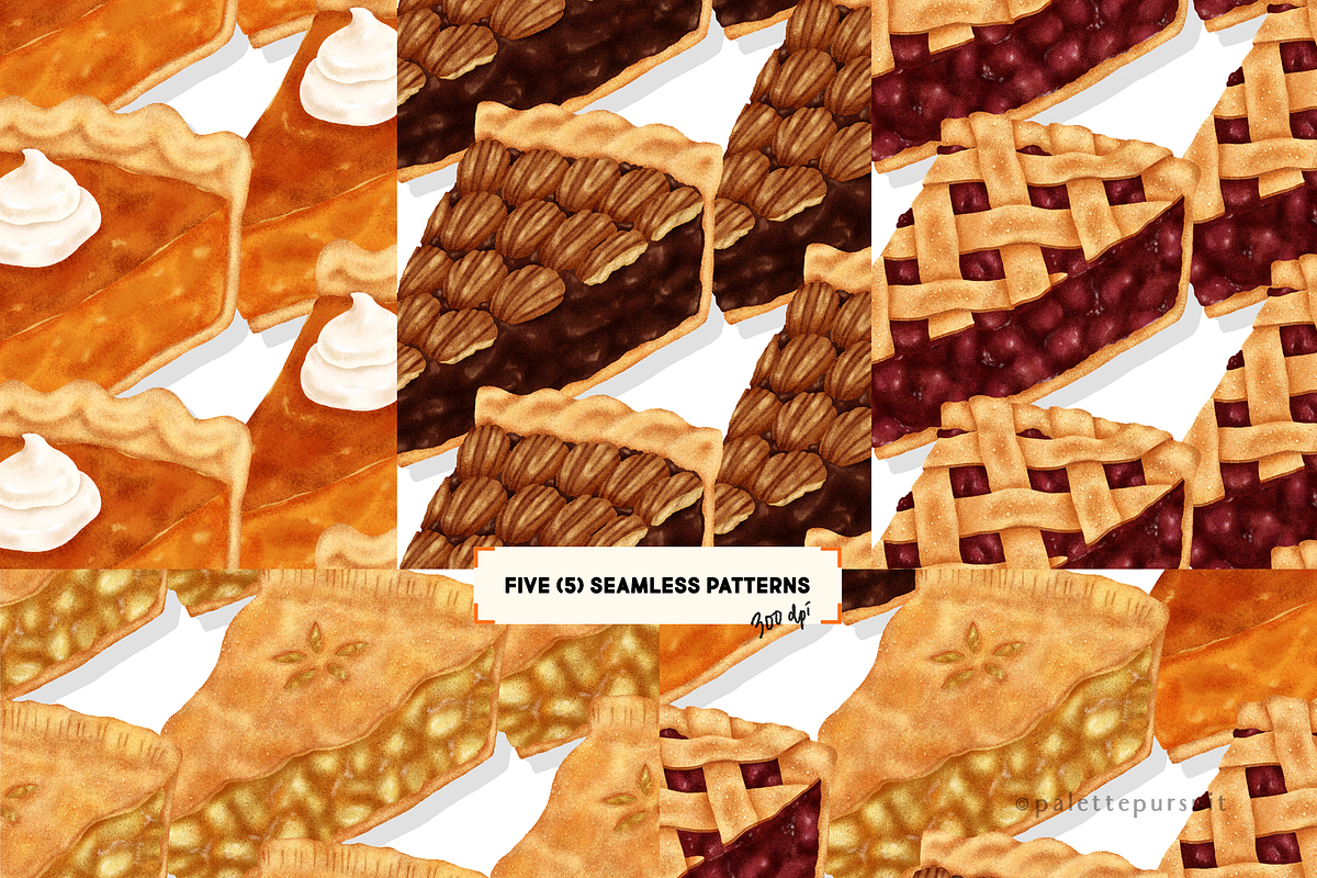 Autumn Thanksgiving pies pattern set, a Food Illustration by Palette Pursuit (Photo 3 of 8)