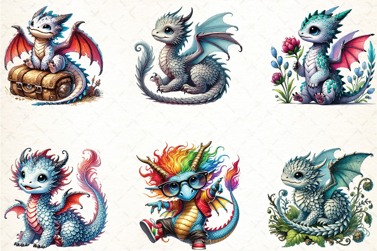 Watercolor Dragon Clipart, an Illustration by DreamCafeArt (Photo 2 of 3)