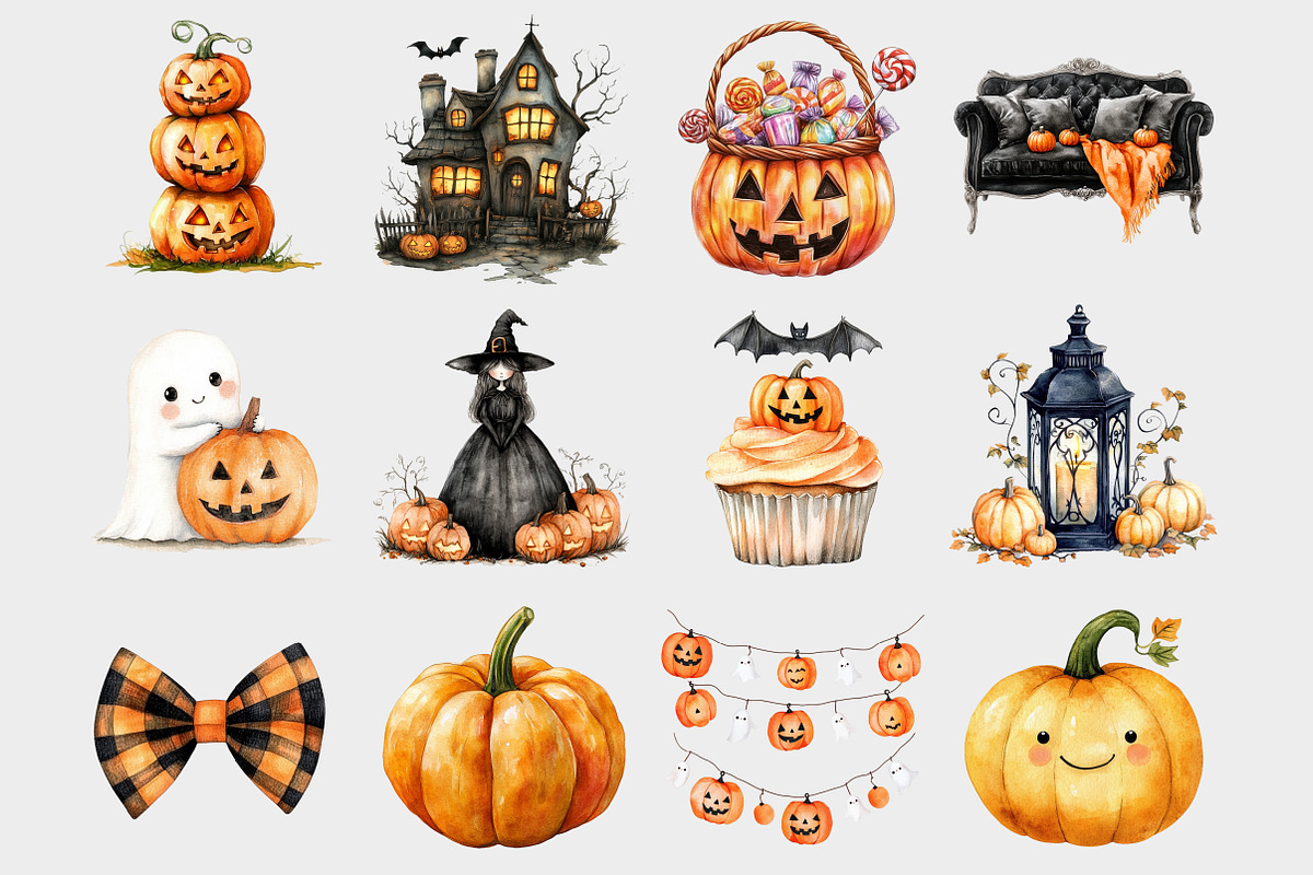 Watercolor Halloween Clipart, a Seasonal Illustration by Design Market (Photo 2 of 4)