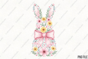 Floral Easter Bunny PNG, an Illustration by CraftArtStudio