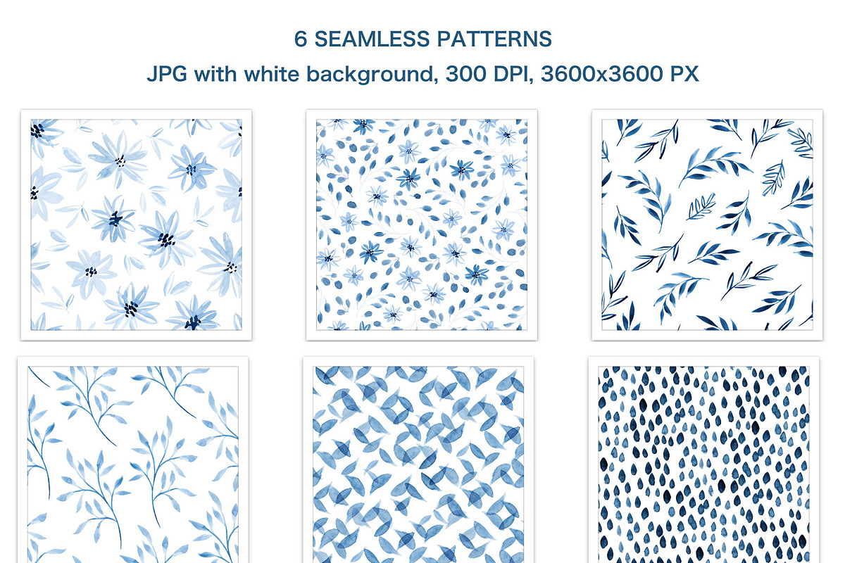 Blue watercolor floral collection, a Pattern Graphic by Wild Rose (Photo 2 of 8)