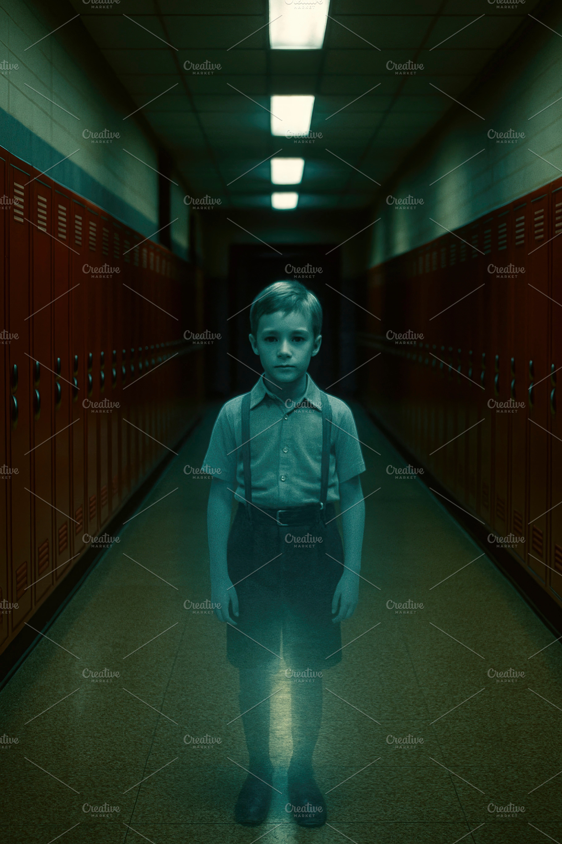 ghostly boy in school hall, generative AI, a Photo by Nito