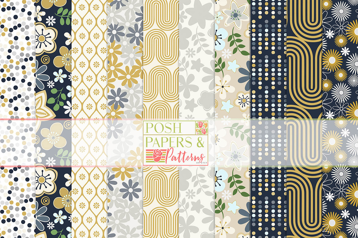 Navy Daisy Printable Scrapbook Paper, a Pattern Graphic by Posh Papers & Patterns (Photo 1 of 8)
