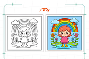 Spring Girl Activities Coloring Page, a Decorative Illustration by Ink Gallery (Thumbnail 4 of 8)