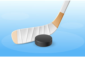 Realistic hockey stick and puck on, an Object Illustration by Vectorbuum
