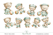 Watercolor Teddy Bear Soccer Clipart, an Illustration by MockupWizard (Thumbnail 3 of 5)
