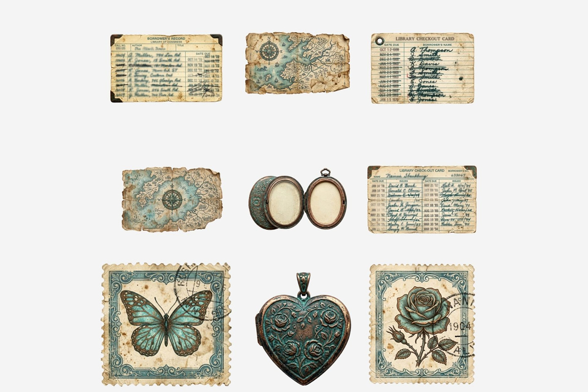 Patina Blue Vintage Ephemera PNG, a Seasonal Illustration by Tanya Kart (Photo 8 of 15)