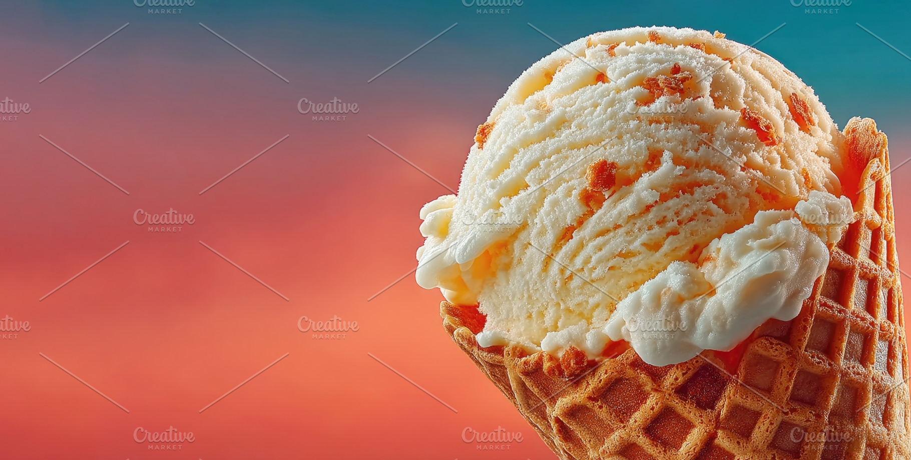 Vanilla Ice Cream Scoop in Waffle Cone on Colorful Gradient Back, an Abstract Photo by José Manuel Gelpi