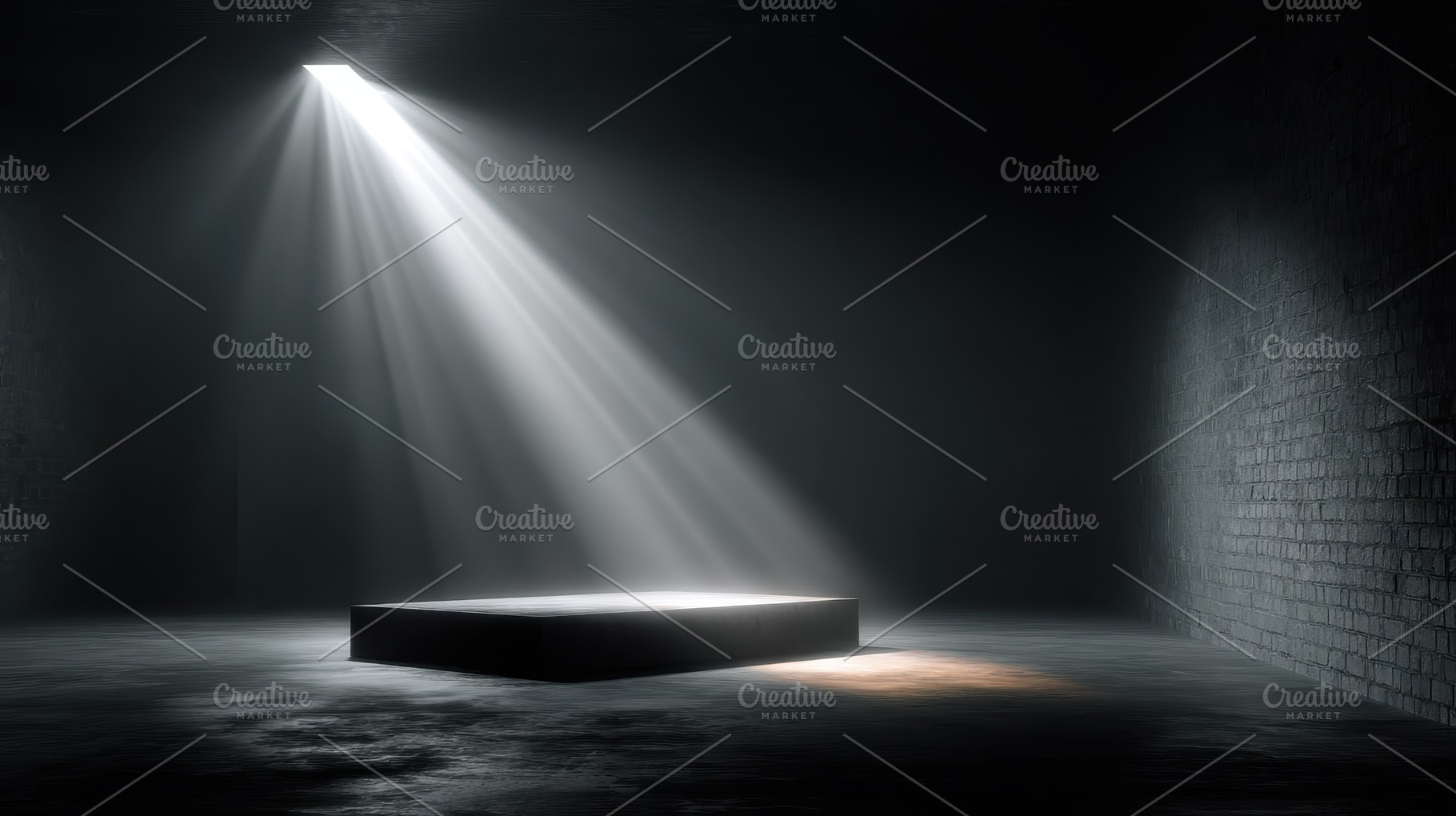 Dark room light beam black pedestal, a Photo by Pixeness Studio