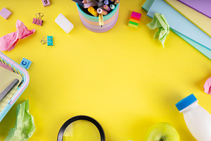 Back to School. School equipment high-colored bright flat lay, a School & Education Photo by Rimma
