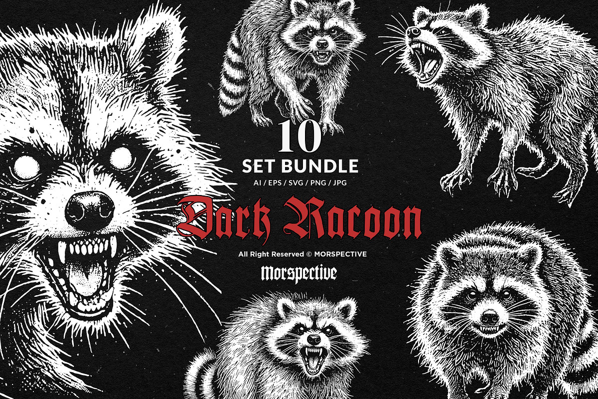 10 Bundle Dark Art Racoon Scary, an Illustration by Morspective (Photo 1 of 7)