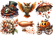 Watercolor Steampunk Autumn Clipart, an Illustration by Designworld (Thumbnail 3 of 6)