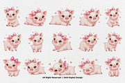 15 Bundle Watercolor Girl Pig Pink, an Animal Illustration by Morspective (Thumbnail 8 of 8)
